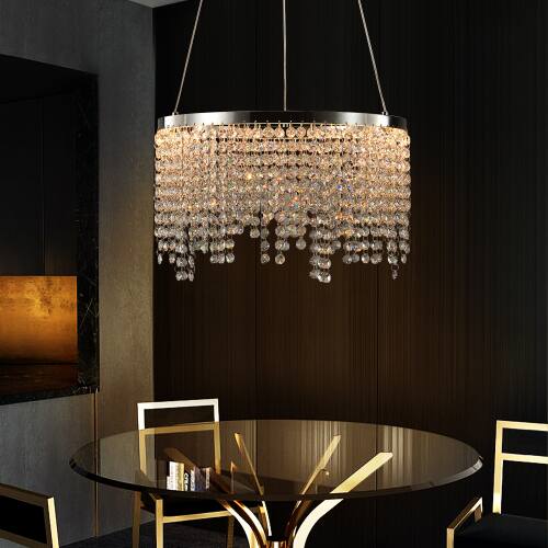 Alt View 1. LUCKY ONE - 16in Hanging Crystal LED Chandelier, Adjustable Height & CCT 3000K-6000K for Dining Room Living Room - Chrome,Transparent.