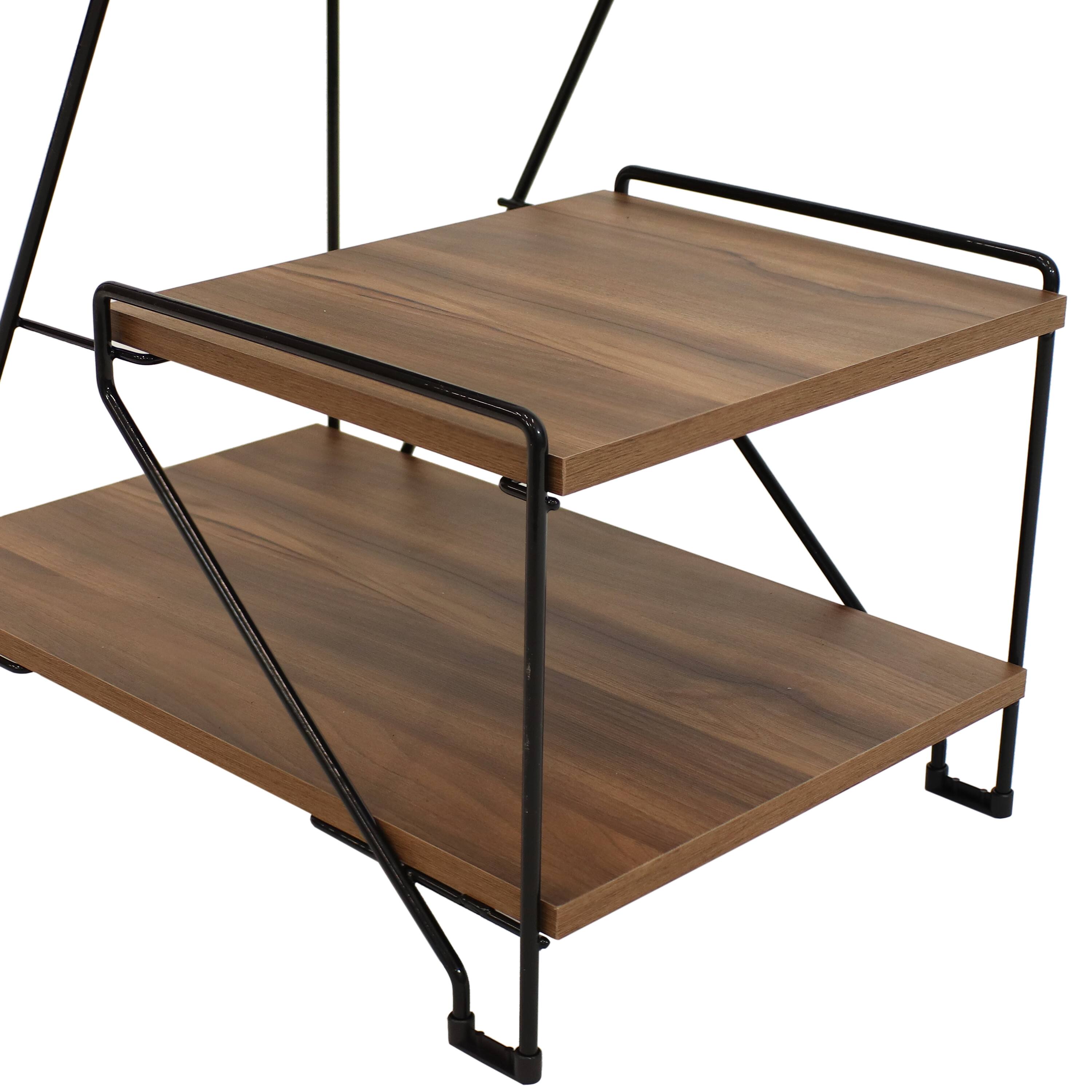 Alt View 8. Sunnydaze - Indoor 3-Tiered Wire Accent Table with Faux Woodgrain Tabletops - Brown.