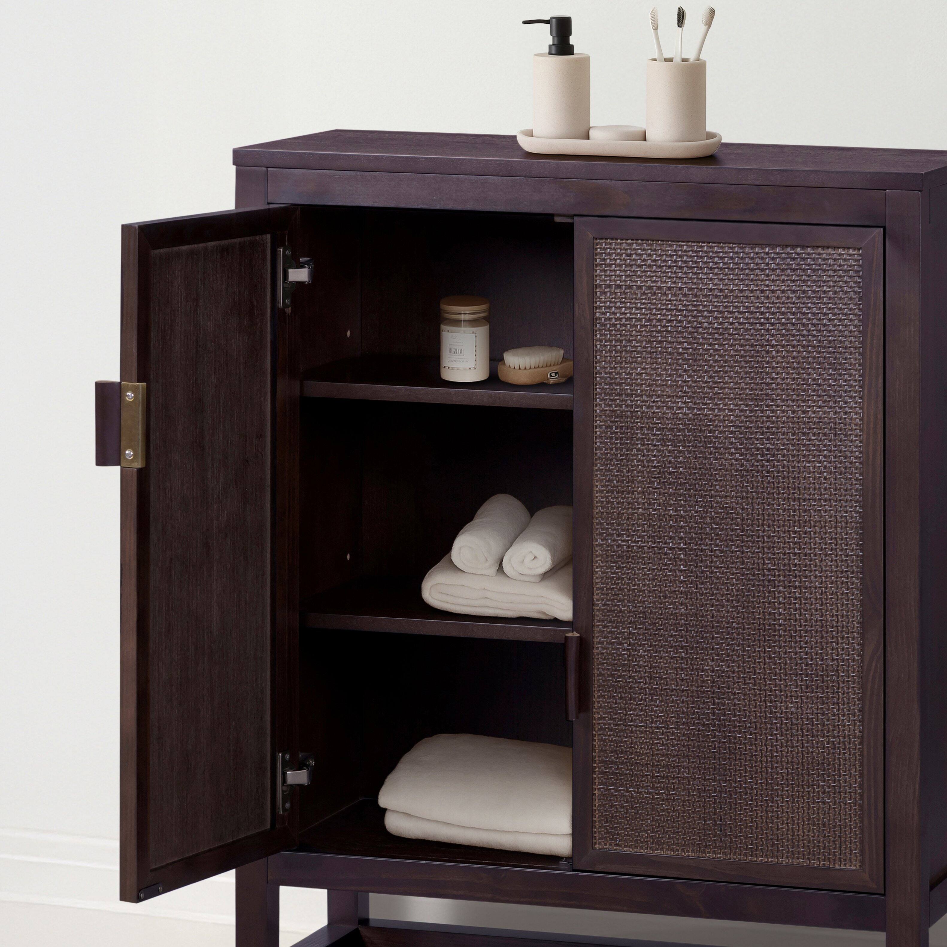 Alt View 3. Teamson Home - Hatteras Accent Cabinet with 2 Rattan Inlay Doors and Adjustable Shelves - Black.