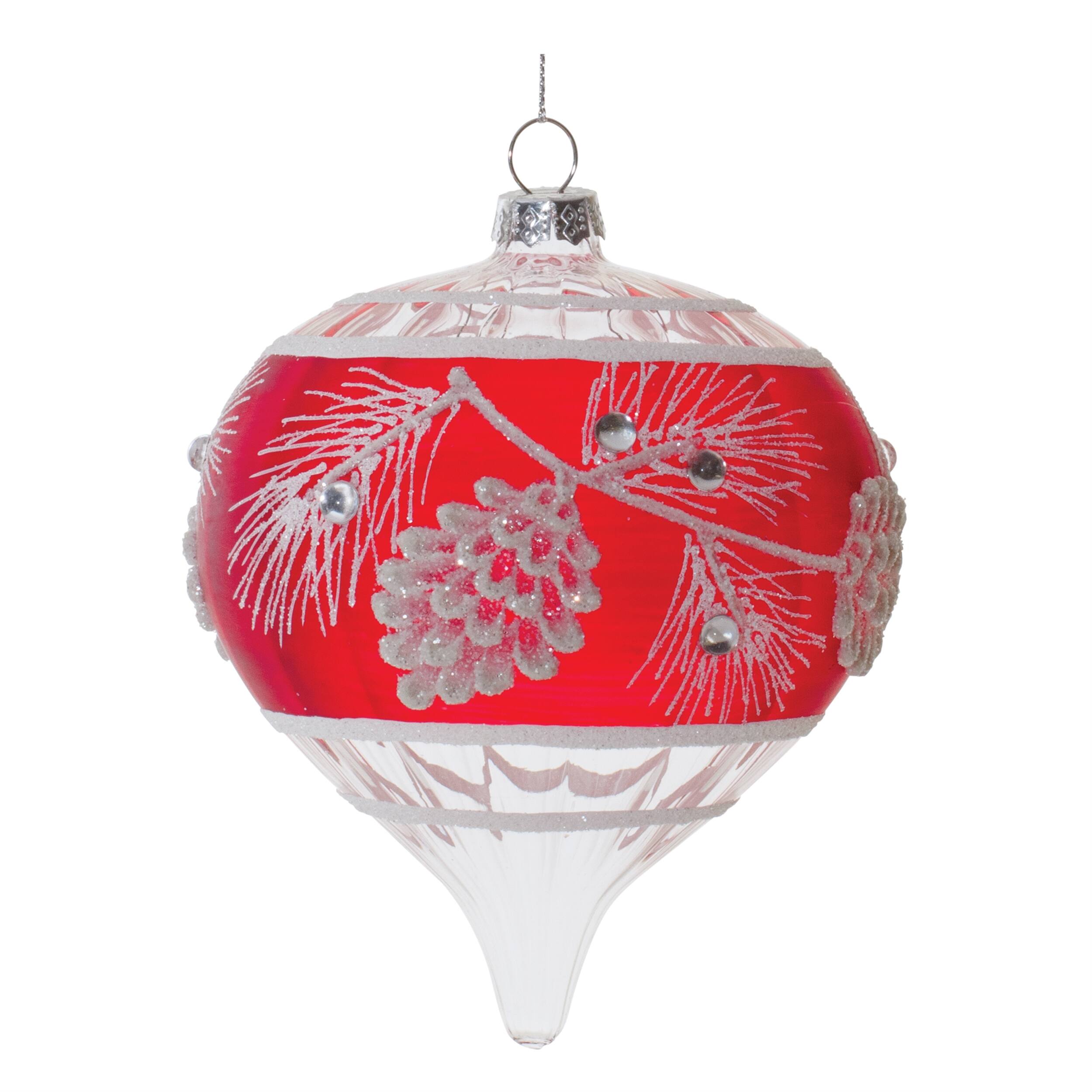 Back. BreeBe - Glittered Glass Pinecone Ornament (Set of 6) - Red, White.