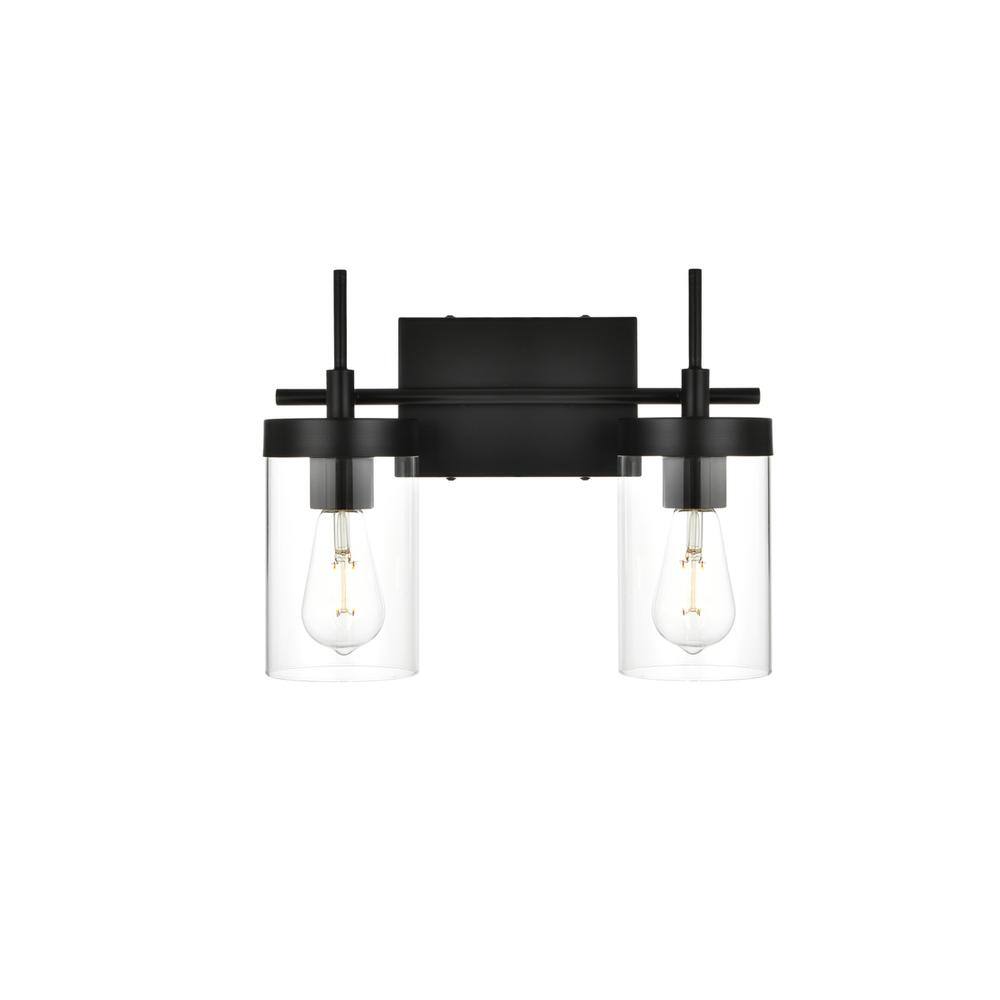 Alt View 2. Living District - Benny 2 light Black and Clear Bath Sconce - Black And Clear.