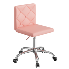 Vecelo - PU Leather Armless Office Chair - 28-32 Inch Adjustable Height Task Chair, Ergonomic Computer Chair with Wheels - Pink