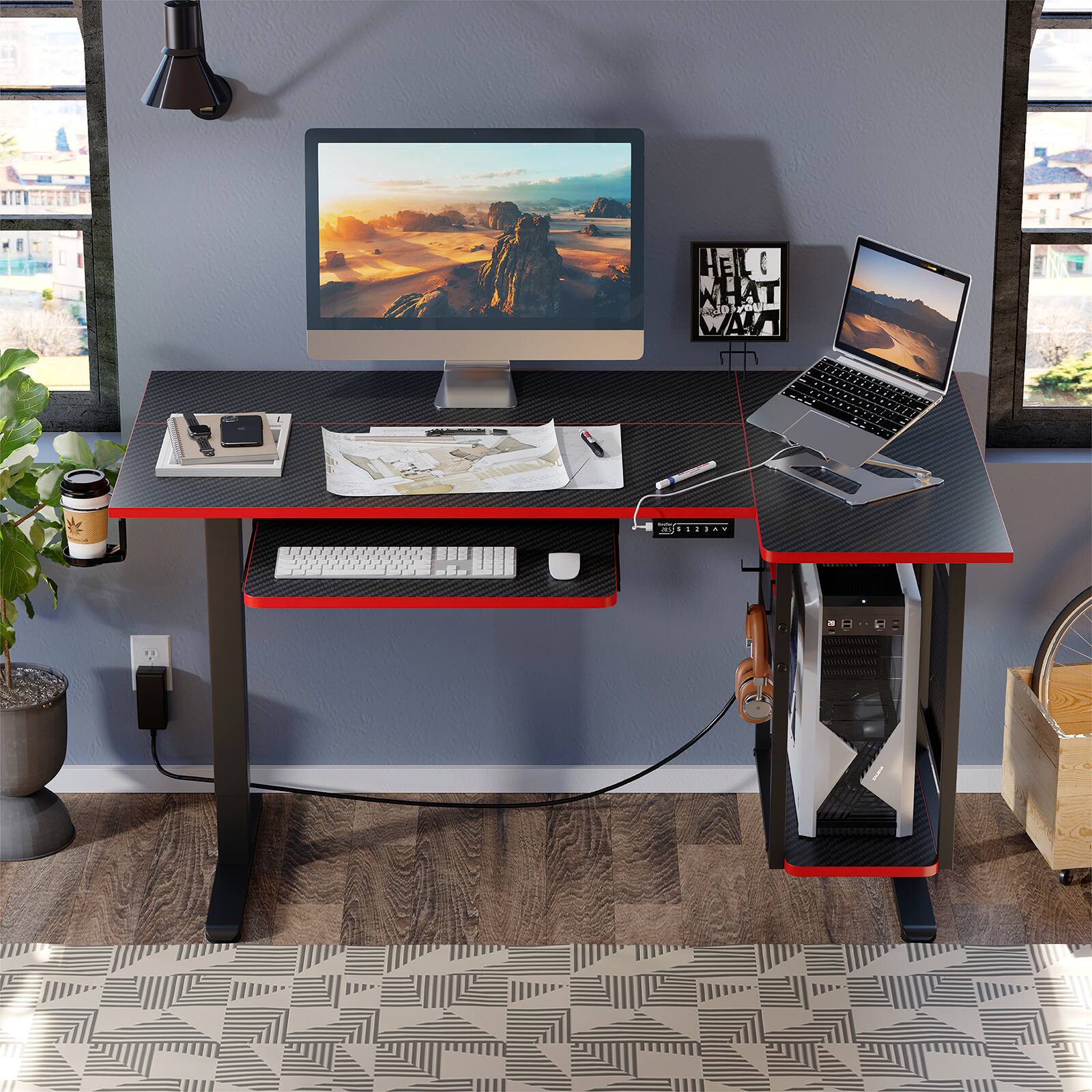 The text on the image reads "HELO WHAT ad p/ro P WAA UESDEAY 1". This text is likely a part of a sign or a message displayed on the desk.