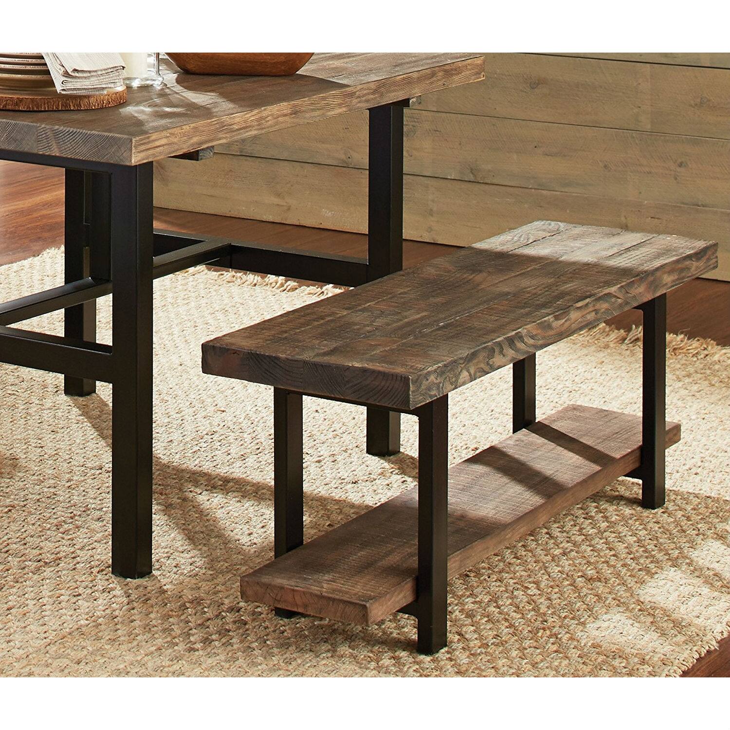Left. Hivvago - Modern Industrial Style Wood and Metal Accent Bench - Rusti Brown.