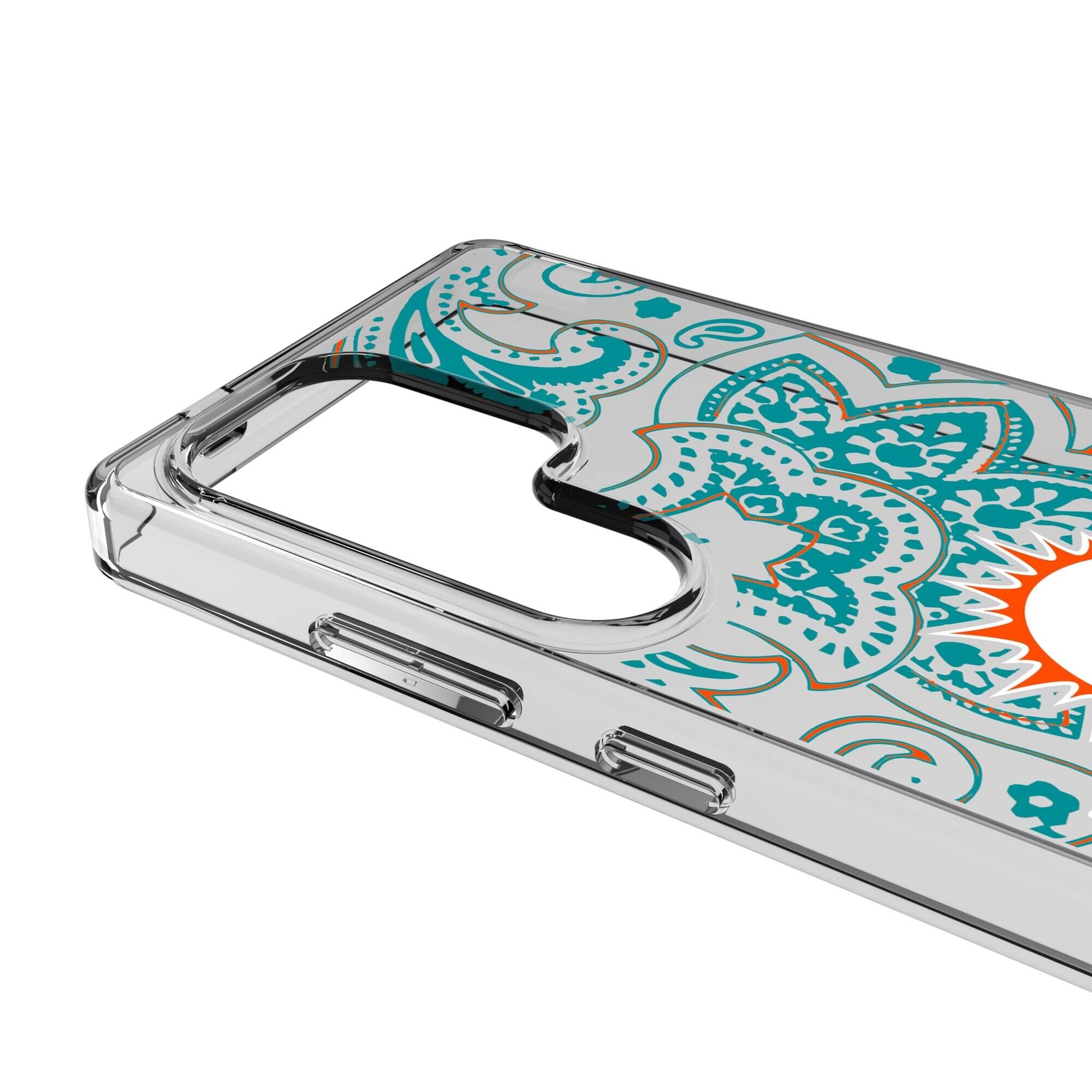 Alt View 2. Keyscaper - Miami Dolphins Galaxy Clear Paisley Design Case - S22 Plus - Multicolor.