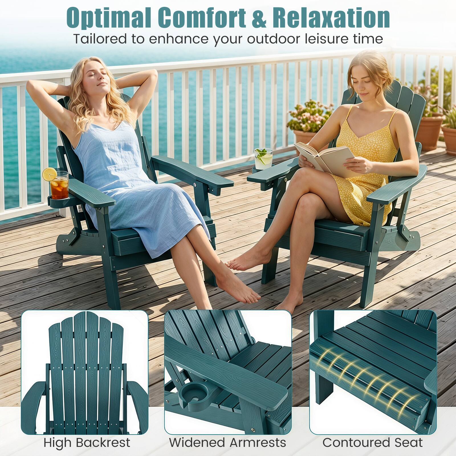 Optimal Comfort & Relaxation  
Tailored to enhance your outdoor leisure time  

High Backrest  
Widened Armrests  
Contoured Seat