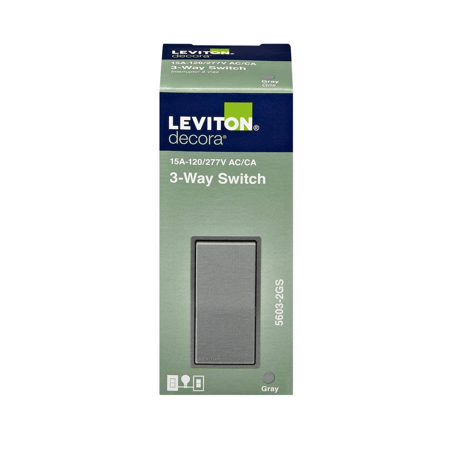 LEVITON decora 15A-120/277V AC/CA 3-Way Switch 5603-2GS Gray