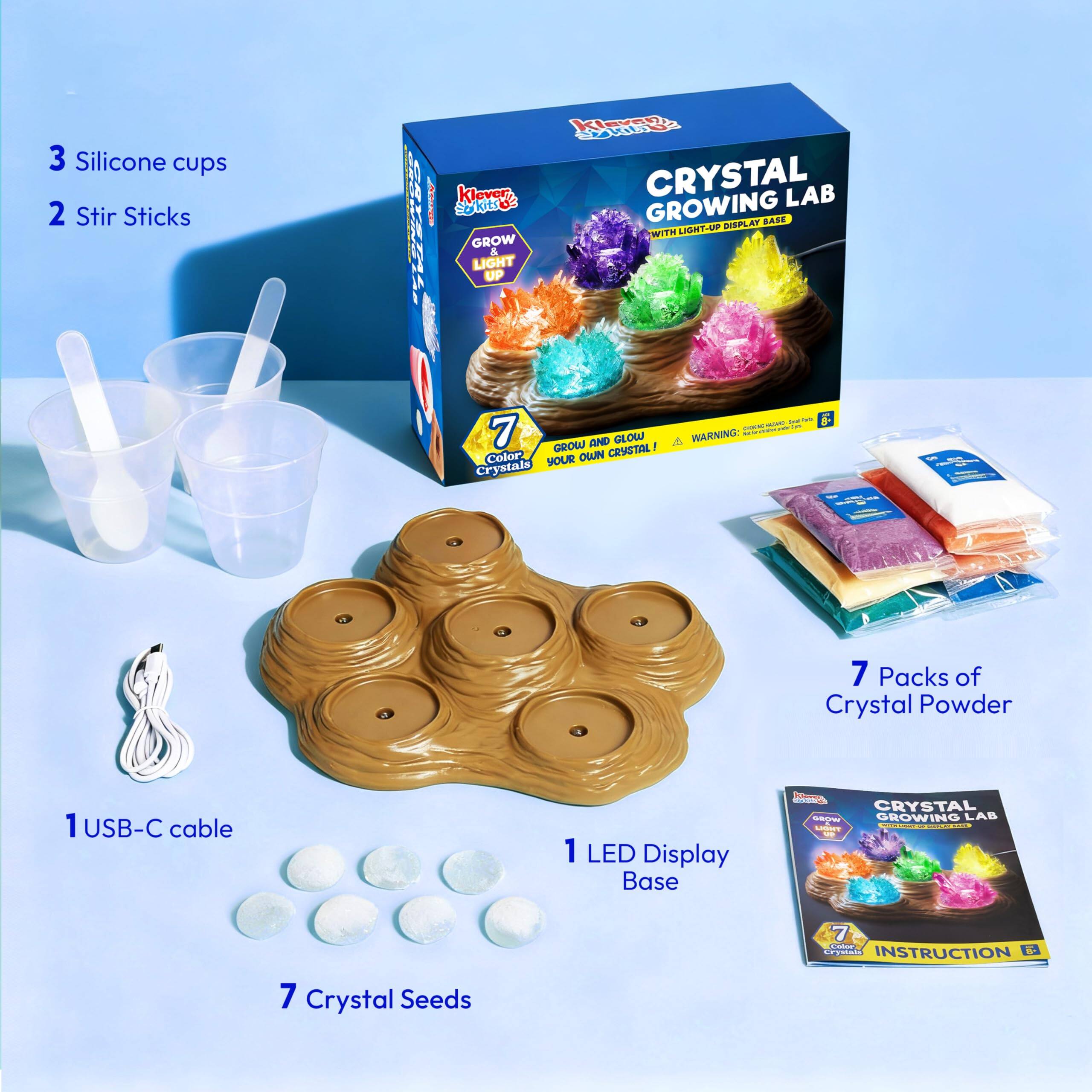 Joyfy Kits Crystal Growing Experiment Kit 7 Color Crystals with Light ...