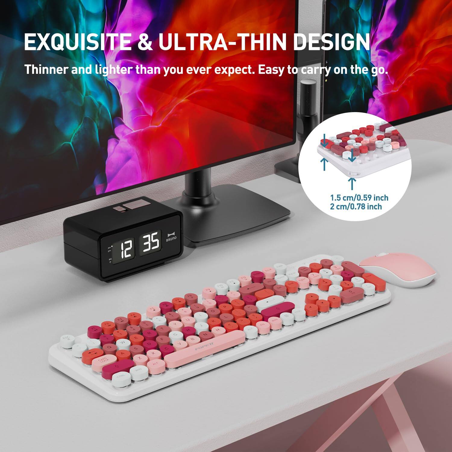 EXQUISITE & ULTRA-THIN DESIGN  
Thinner and lighter than you ever expect. Easy to carry on the go.  

1.5 cm/0.59 inch  
2 cm/0.78 inch