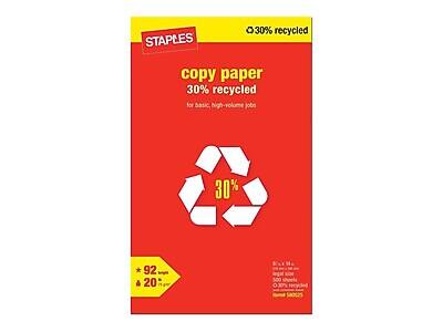 STAPLES  
30% recycled  

copy paper  
30% recycled  
for basic, high-volume jobs  

92 gsm  
20 lb  

30% recycled