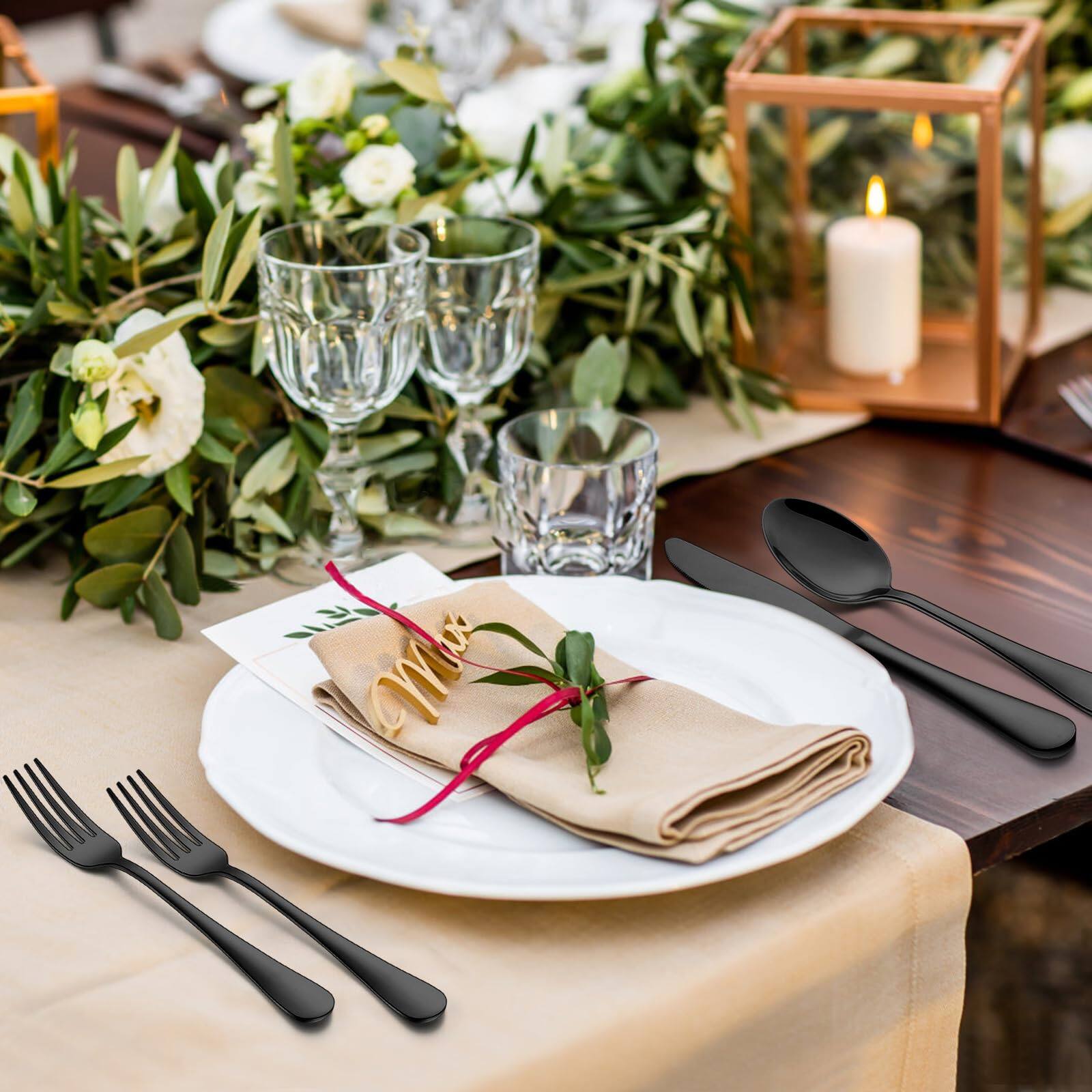 Alt View 2. Dazzed Corner - 40-Piece Silverware Set, Stainless Steel Flatware Set Service for 8 - Black.