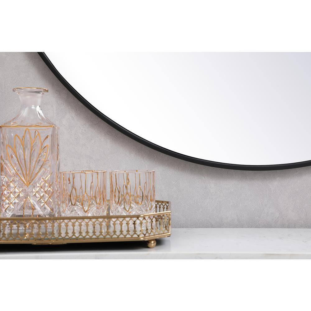 Back. Elegant Decor - Metal frame round mirror 39 inch in Black - Black.