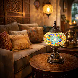 FC Design - 12"H Bronze Base Elegant Globe Flowery Mosaic Turkish Lamp