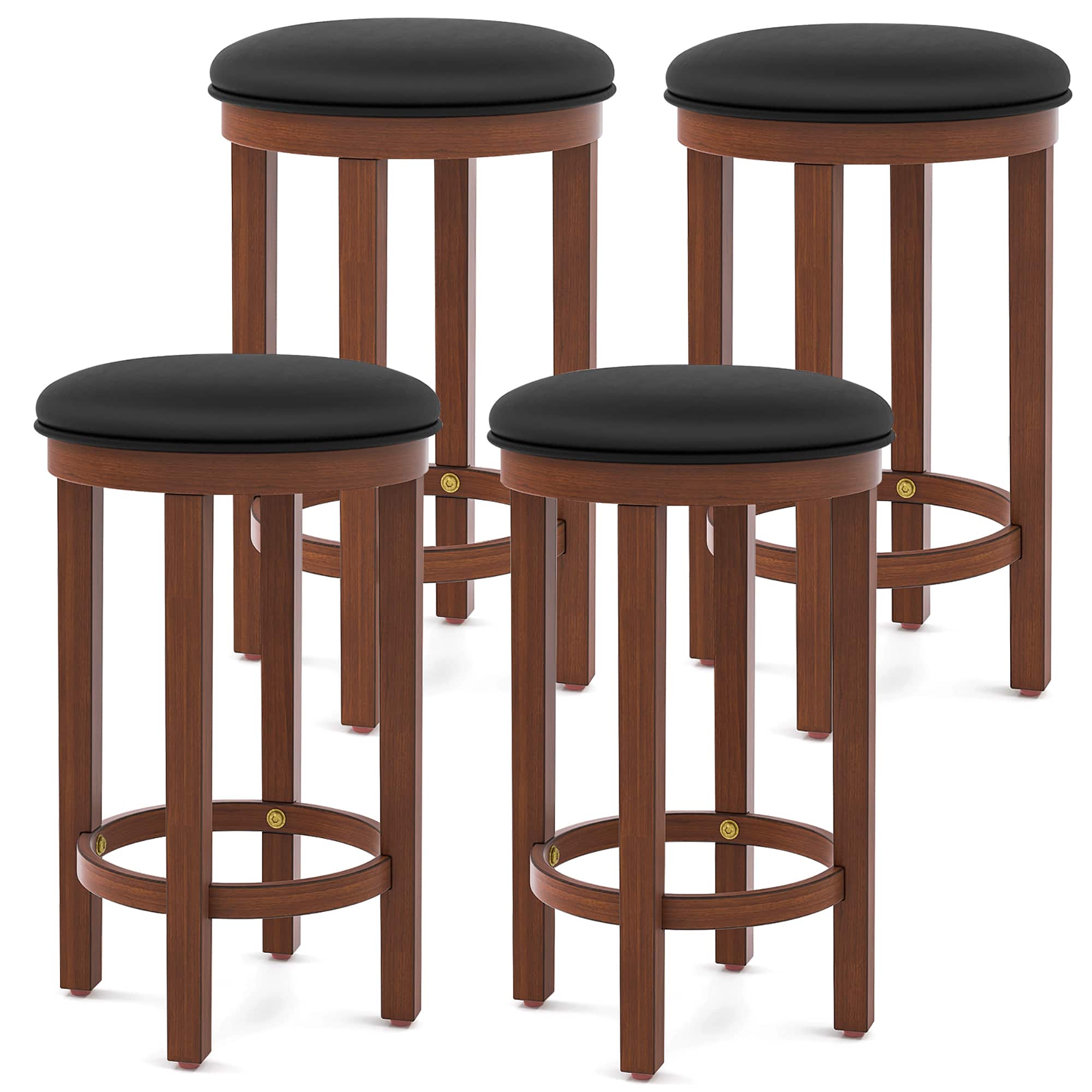 Gymax - Upholstered Bar Stool Set of 4 25'' Counter Height Bar Chairs w/ Padded Cushion Black & Walnut - Black, Walnut