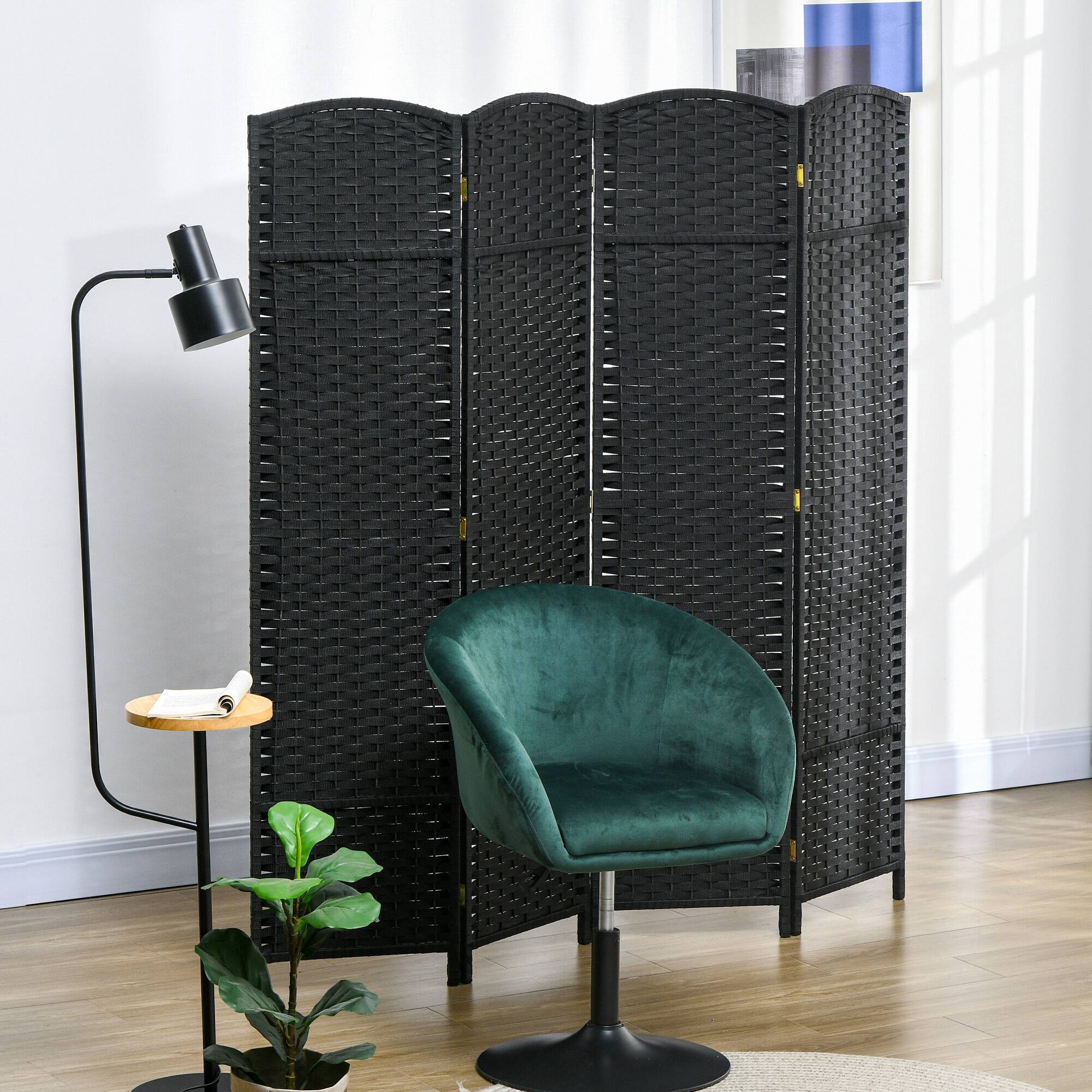 Alt View 5. MOOSOO - Room Divider, 4 Panel Folding Privacy Screen, 5.6' Tall Freestanding Partition for Home Office, Bedroom - Black.
