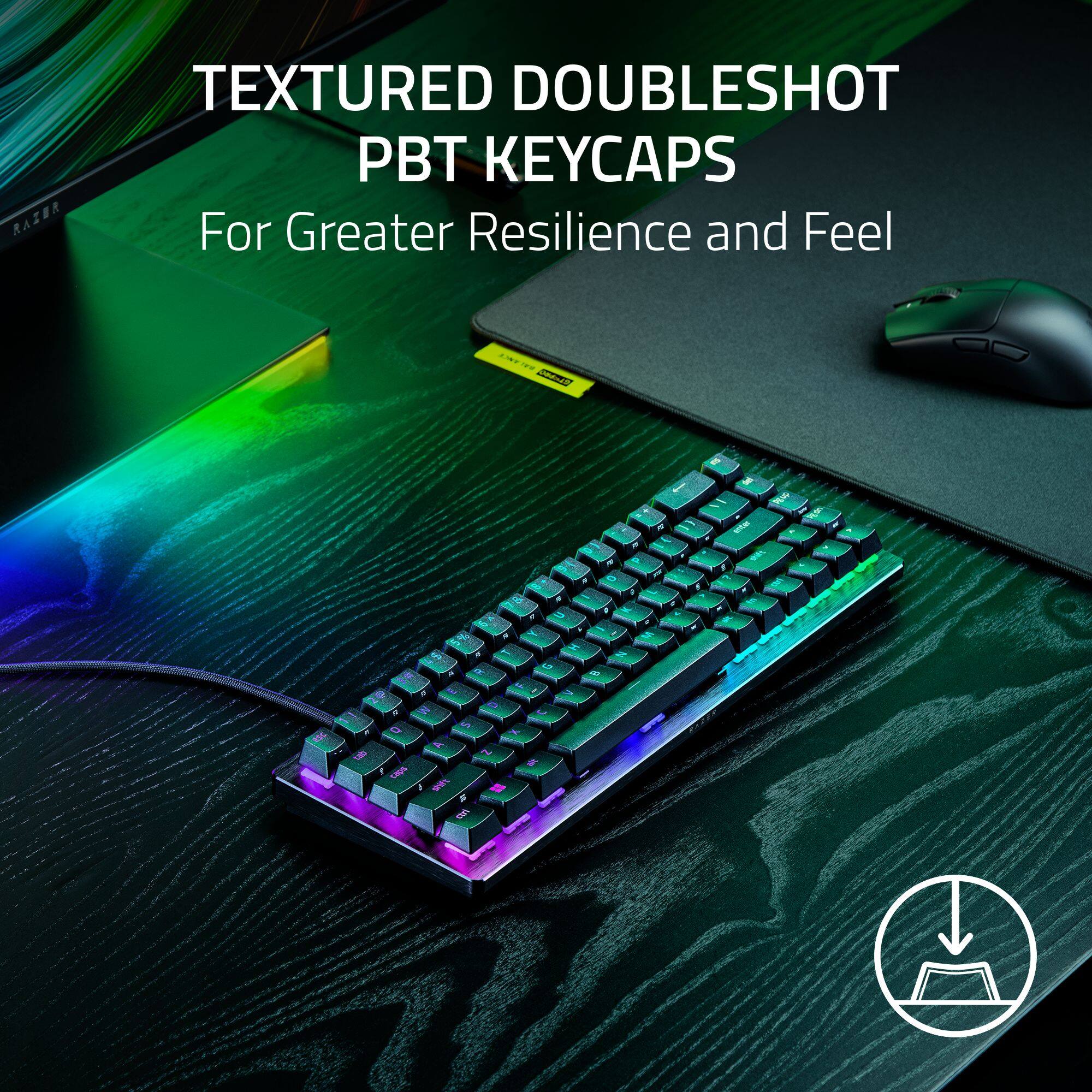 RAZER TEXTURED DOUBLESHOT PBT KEYCAPS For Greater Resilience and Feel