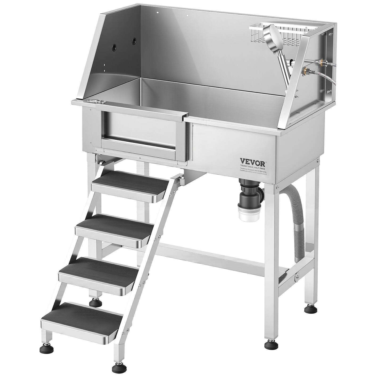 Alt View 5. VEVOR - 34" Dog Washing Station, Stainless Steel Pet Grooming Tub Bathtub, Professional Dog Wash Sink with Shower, Faucet.