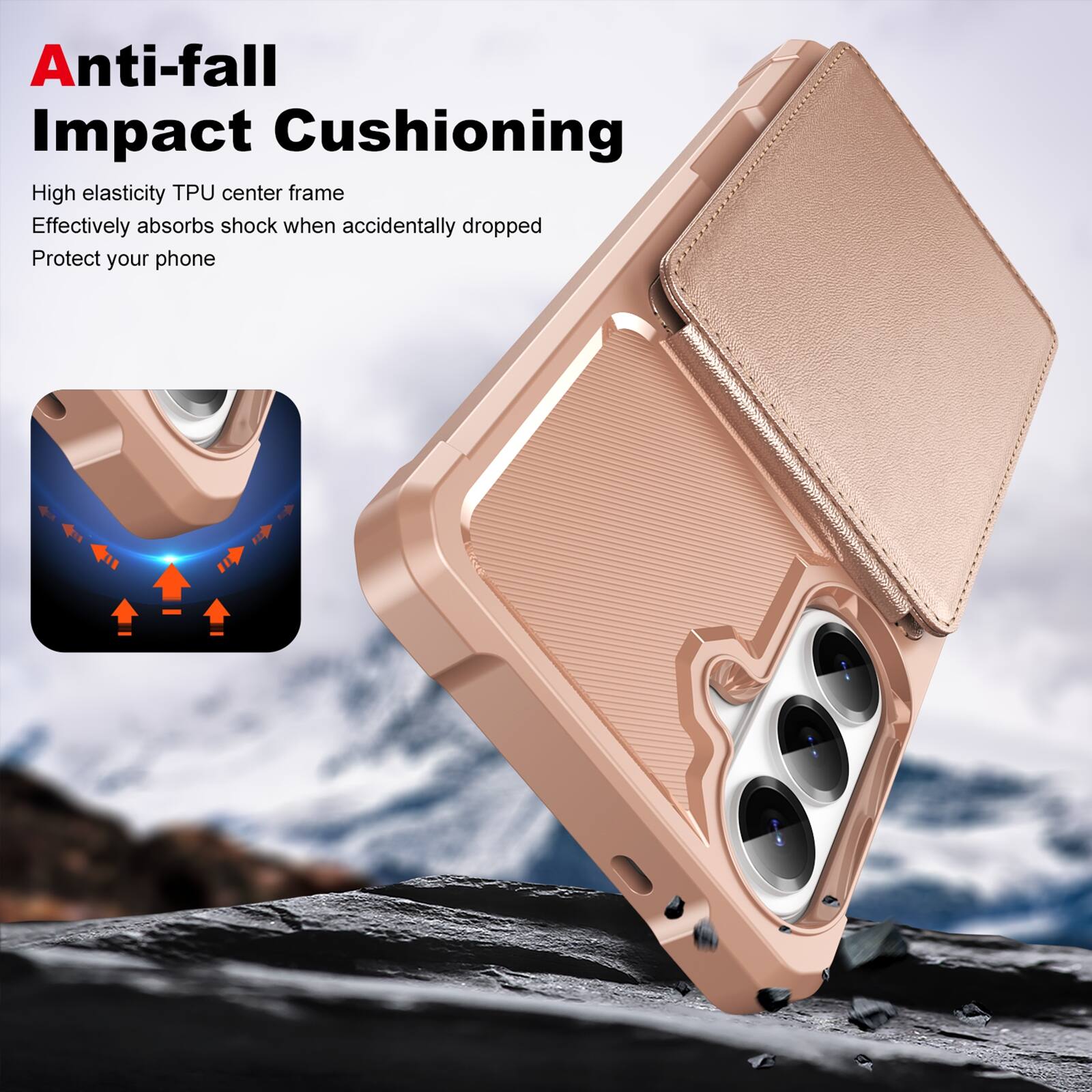 Anti-fall Impact Cushioning

High elasticity TPU center frame
Effectively absorbs shock when accidentally dropped
Protect your phone