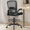Front. KERDOM - High Back Drafting Chair Ergonomic Tall Office Chair With Lumbar Support Breathable Mesh Painting Chair, Flip-up Armrest - Black.