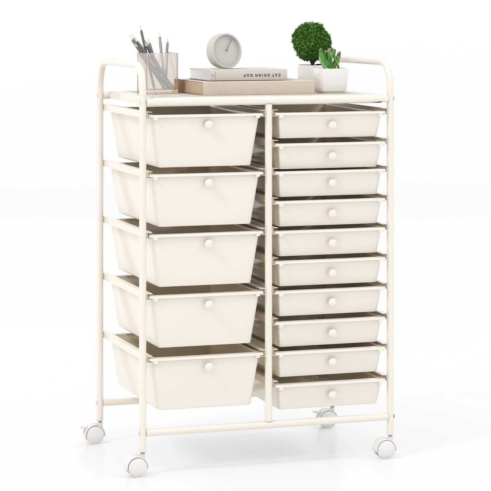 Ecooso - 12-Drawer Rolling Utility Storage Cart with Drawers, Multi-Use Organizer with Wheels - White