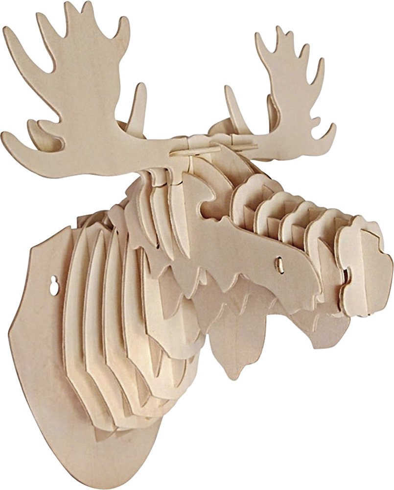 Grand Star - Moose Head Wall-Mounted 3D Puzzle - Light Brown - Front Zoom