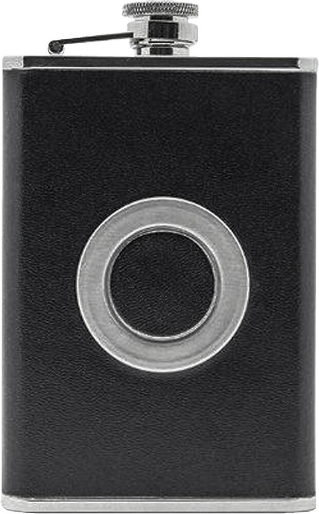 Angle. Grand Star - 8-Oz. Flask with Built-in Shot Glass - Black/Silver.