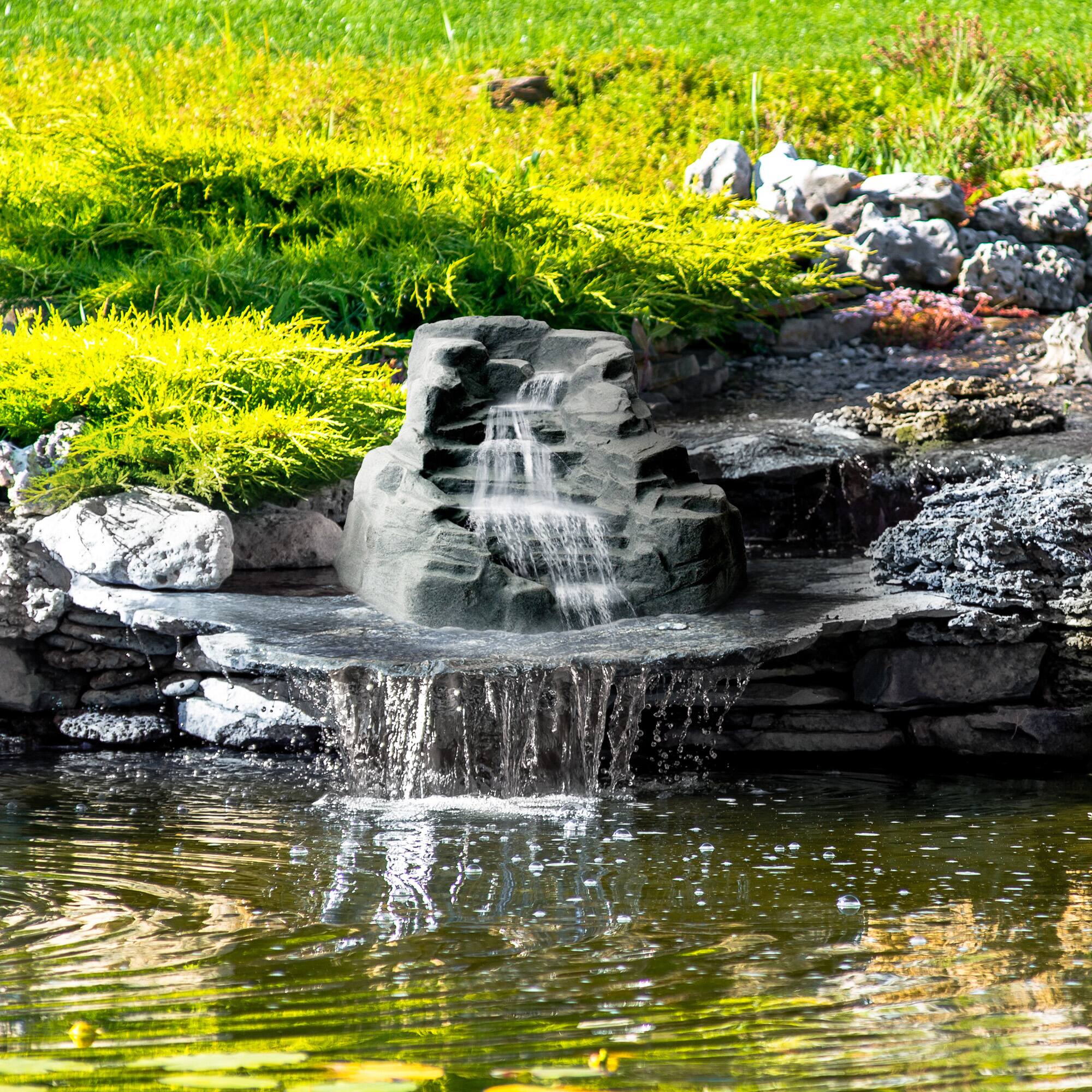 Alt View 5. Algreen Products - Algreen Outdoor Rock Waterfall, Tranquility Water Fountain for Pond & Backyard - Gray.