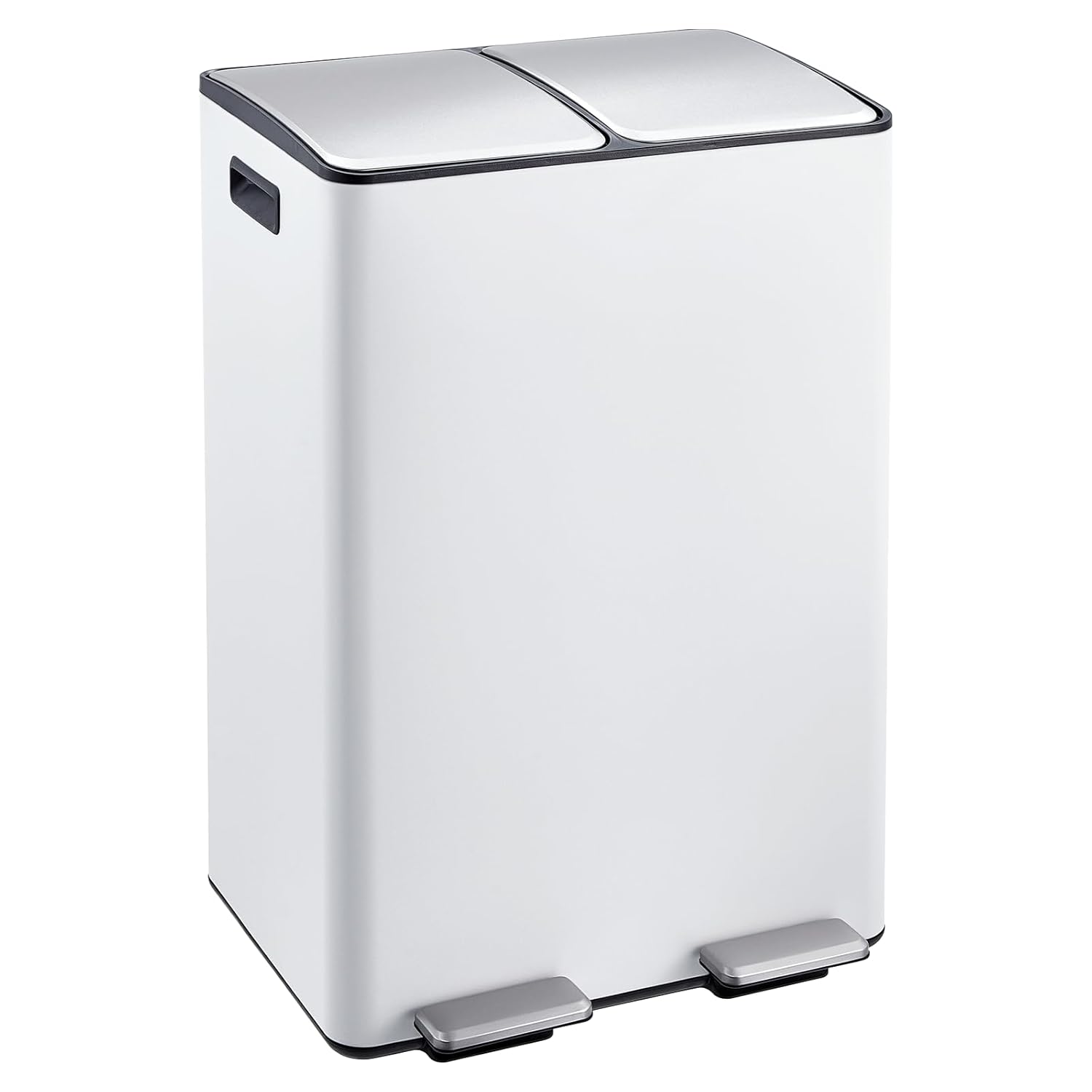 Front. Homhougo - Dual Trash Can, 16 Gal (2 x 30 l) Stainless Steel Kitchen Garbage Can with Lid and Inner Bucket - White.