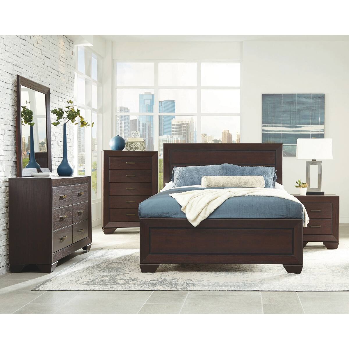 Alt View 8. Loheer - Loheer Dark Brown 2 Drawer Nightstand, Rectangular Bedroom Table, Dark Cocoa - Dark Brown.
