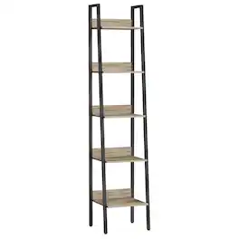 Songmics Home - Ladder Shelf, 5-Tier Narrow Shelf, Bookshelf for Home Office, Living Room, Bedroom, Kitchen, Industrial - Camel Brown and Ink Black