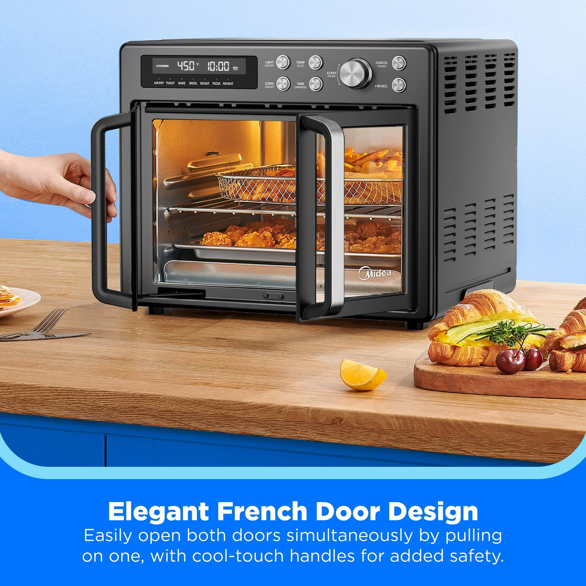 Elegant French Door Design  
Easily open both doors simultaneously by pulling on one, with cool-touch handles for added safety.