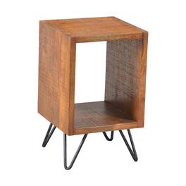 Manhattan Lane - 22 Inch Textured Cube Shape Wooden Nightstand with Angular Legs - Brown and Black