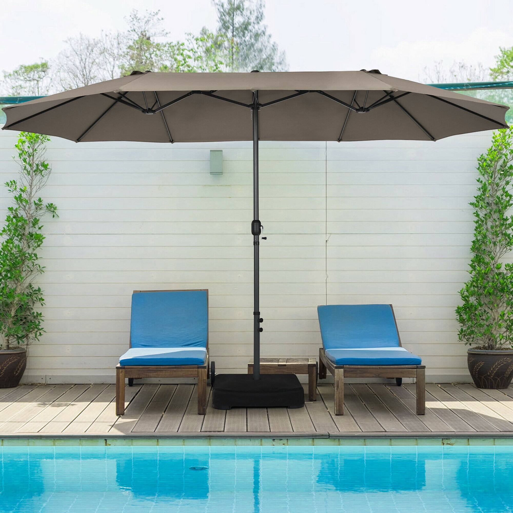 Gymax - 15 ft Double-Sided Patio Umbrella Market Twin Umbrella w/ Enhanced Base - Coffee