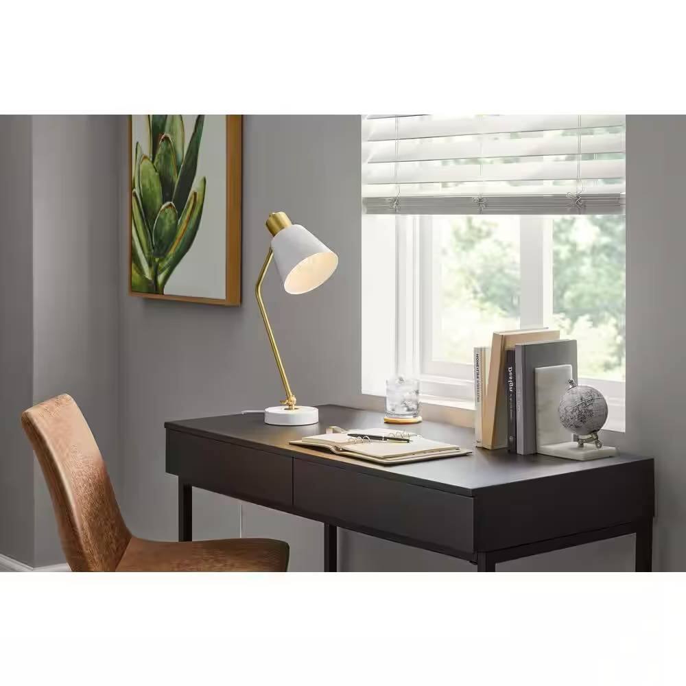 Angle. Hivvago - Simple Modern Gold Metal Finish Desk Light Table Lamp with White Shade - Gold.