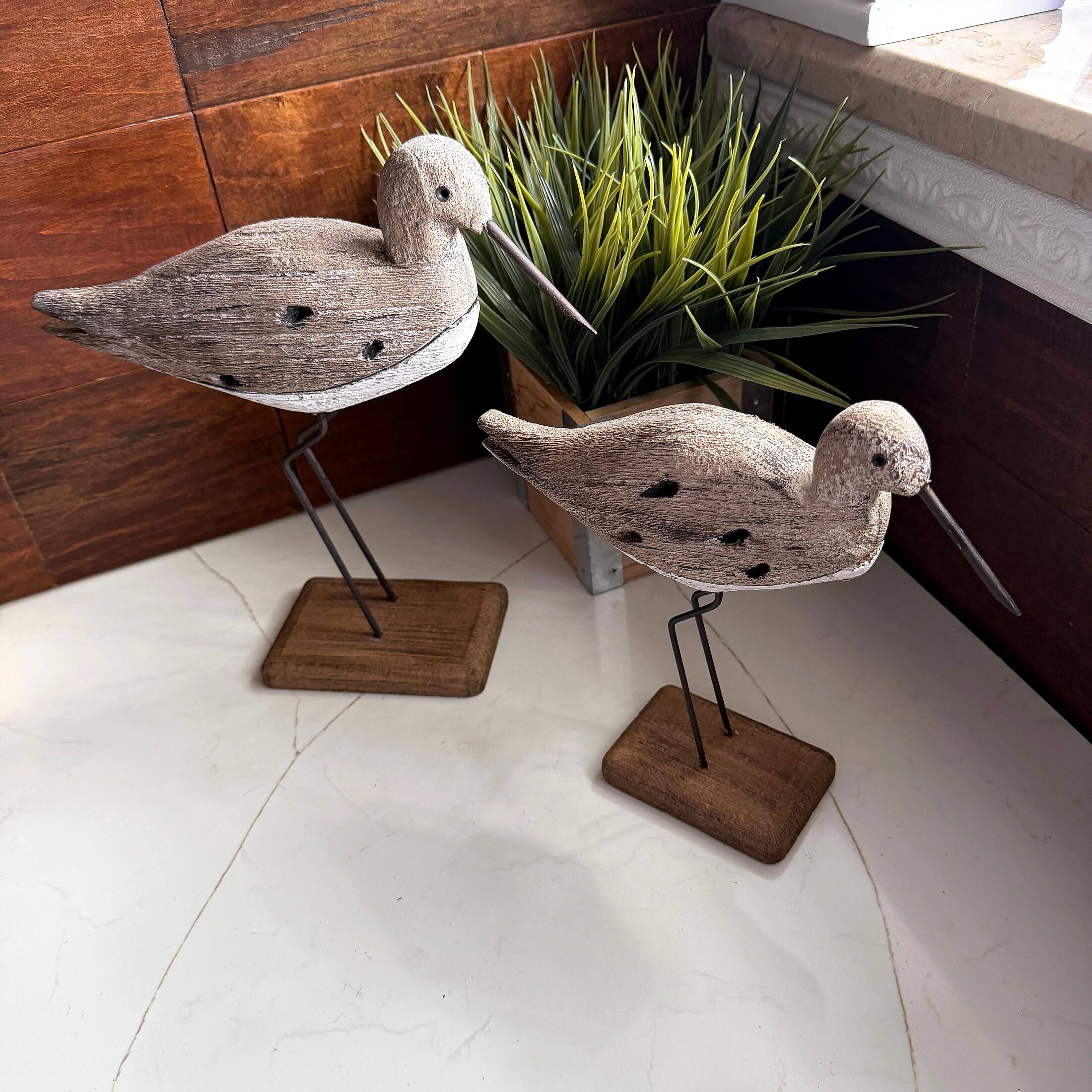 Alt View 5. Things2Die4 - Set of 2 Weathered Wood Sea Bird Statues Coastal Table Decor 10.75 In - Beige.