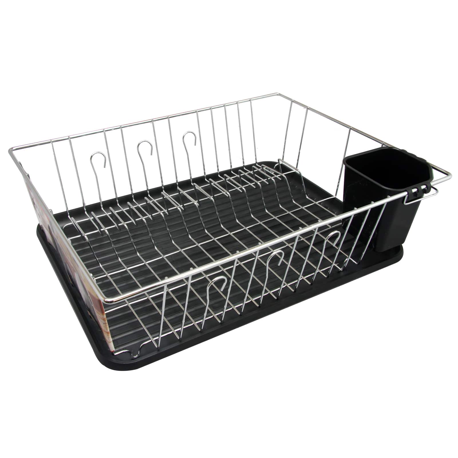 Better Chef - 16 Inch Chrome Dish Rack with Draining Tray - Black