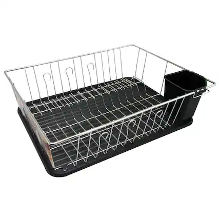 Front. Better Chef - Better Chef 16 Inch Chrome Dish Rack with Black Draining Tray - Black.