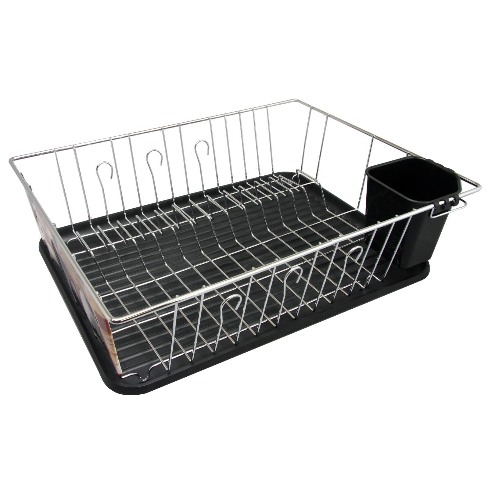 Better Chef - 16 Inch Chrome Dish Rack with Draining Tray - Black