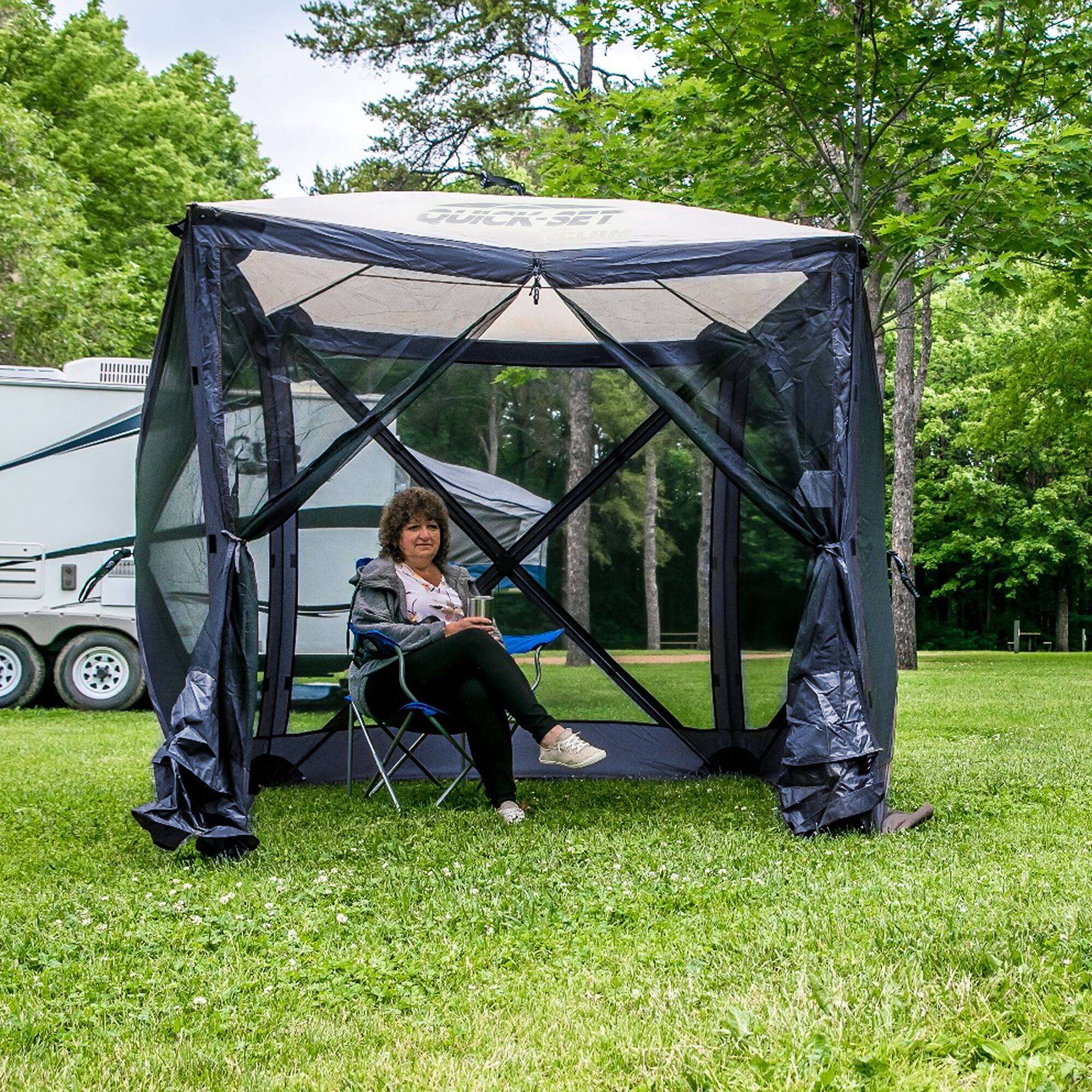 Alt View 5. Clam - CLAM Quick-Set Traveler 6 x 6 Ft Portable Outdoor 4 Sided Canopy Shelter, Blue - Blue.