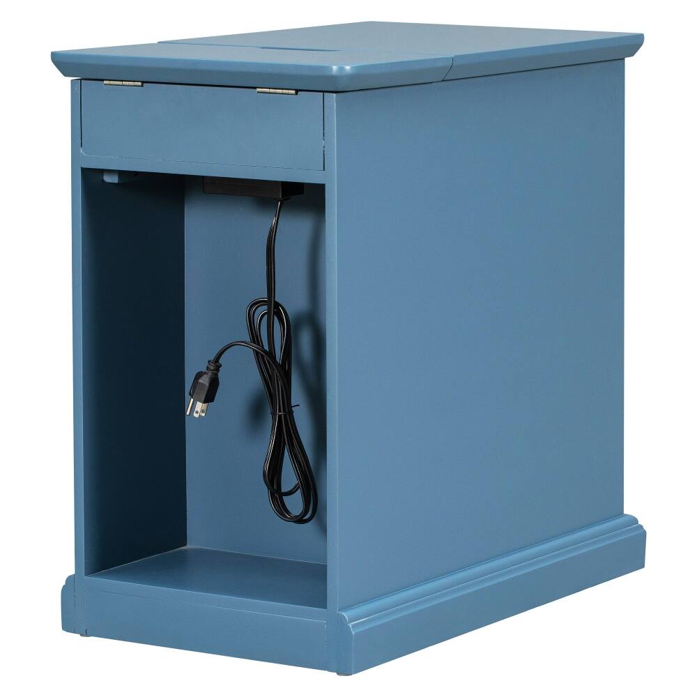 Alt View 6. Loheer - Loheer Vintage End Table Antique Navy Side Table with USB Ports Cup Holders Storage Drawer Solid Wood Base - Antique Navy.