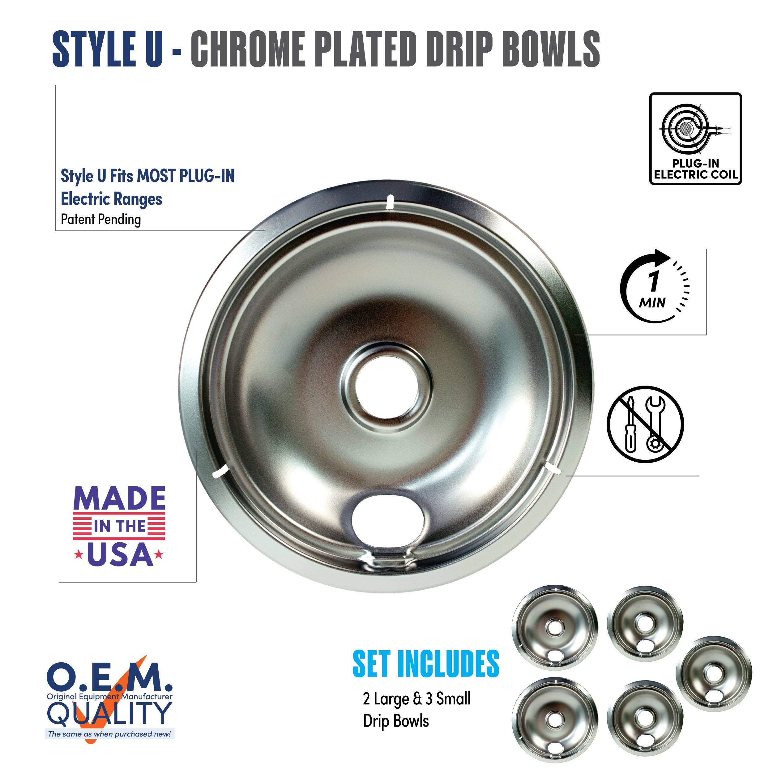 Range Kleen - 20125AUniversal 5pk Economy Chrome Plated Drip Bowls, 2 Large and 3 Small