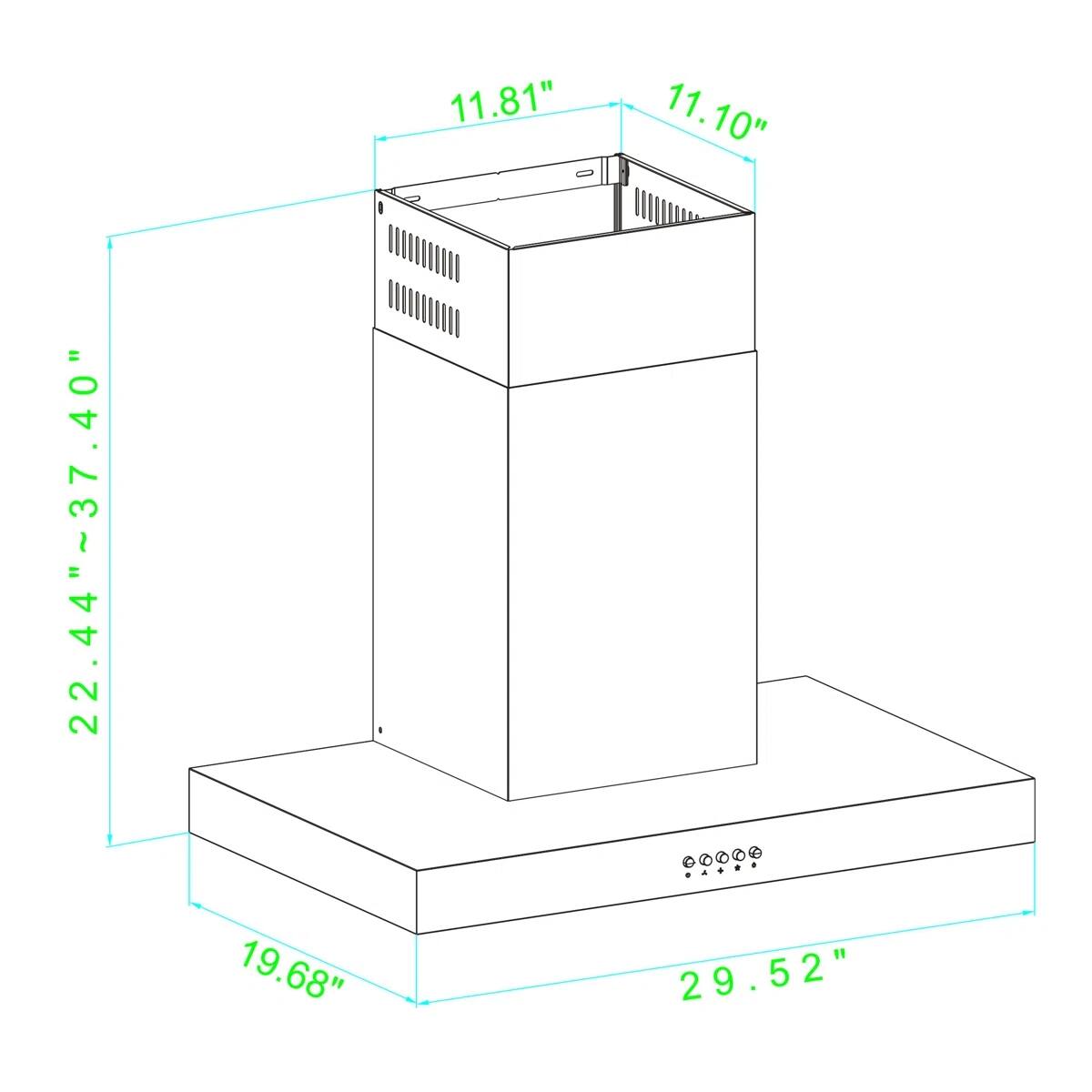 22.44" ~37.40", 19.68", 11.81", 11.10", 29.52"