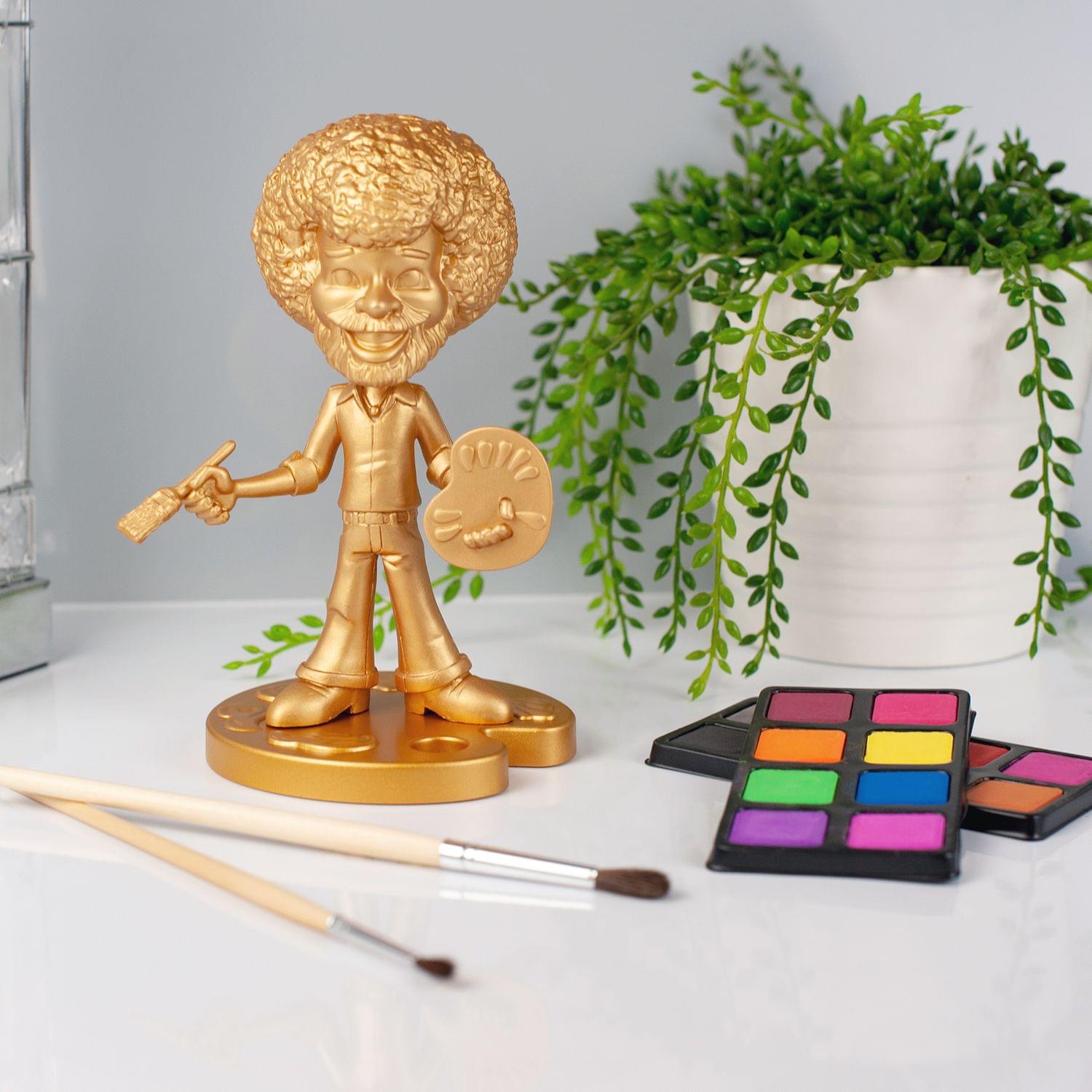 Alt View 3. Toynk - Bob Ross Happy Tree Collectible 6" Figure Statue by Toonies - Gold Variant Version - Gold.