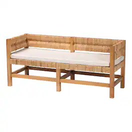 bali & pari - Ismael Accent Bench - Handwoven Seagrass Accent Seating with Mahogany Wood Frame, Raised Back Bench - Natural Brown