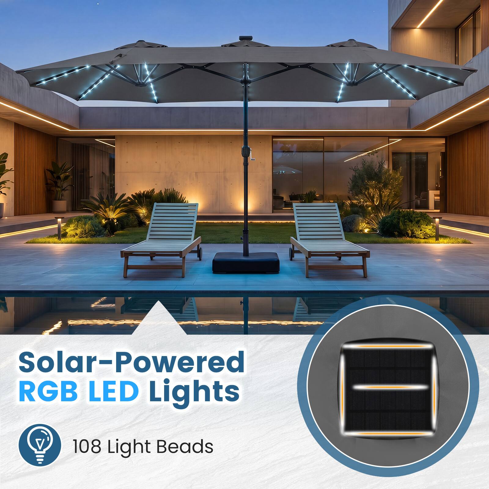Solar-Powered RGB LED Lights  
108 Light Beads