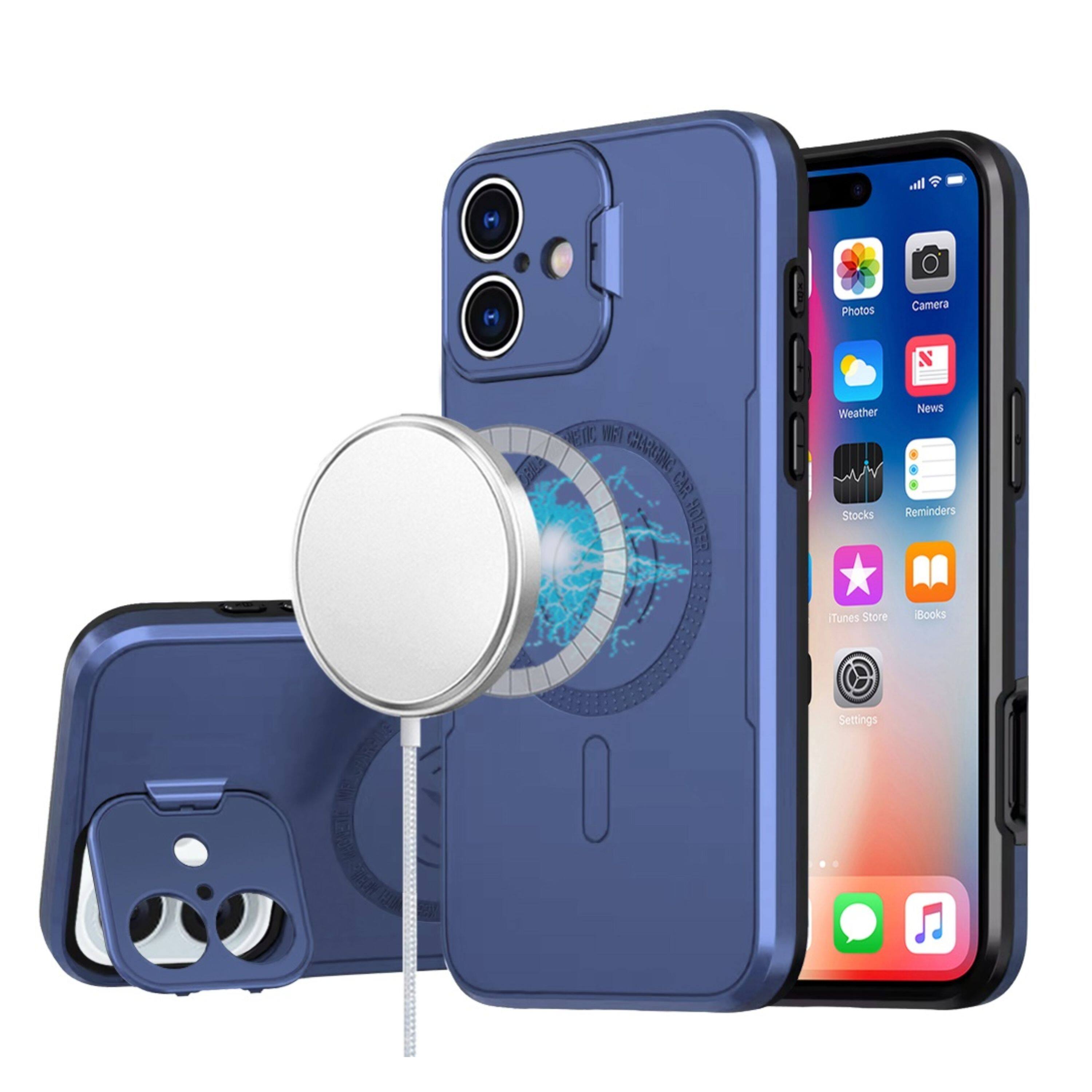Kitcheniva - Matte Finish Rugged Magnet Circle Lens Cover Phone Case With Stand Tempered Glass For iPhone 16 - Blue price history on PriceWatchPro