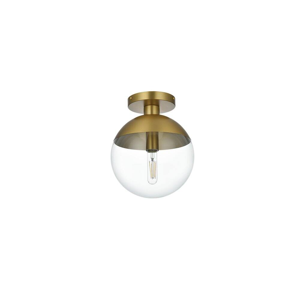 Angle. Living District - Eclipse 10 Inch Flush Mount Ceiling Light Clear Shade in Chrome - Satin Gold And Clear.