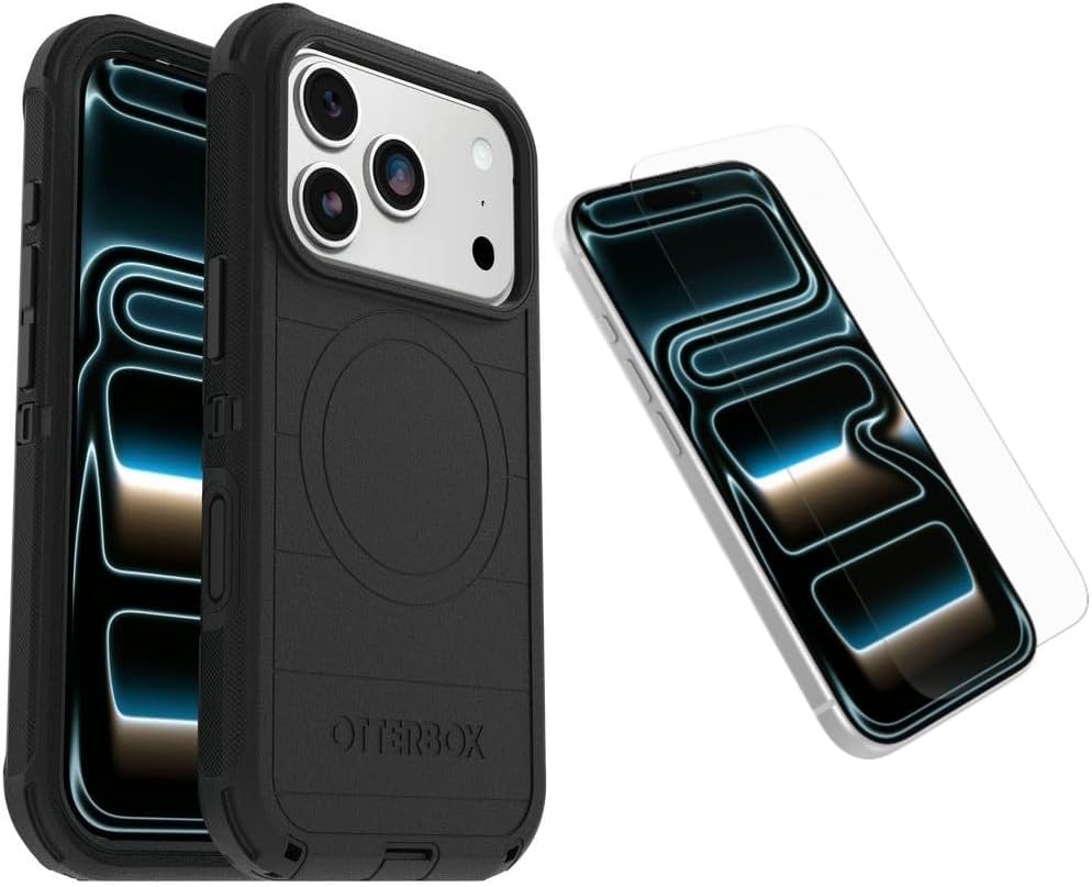 Front. OtterBox - OtterBox iPhone 17 Pro (Only) Bundle: Defender Series Case & Screen Protector - Case Only - Rugged - Snaps on MagSafe - Black.