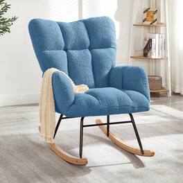 Loheer - Tufted Upholstered Teddy Fabric Rocking Chair Metal Frame Glider Chair for Living Room - Blue