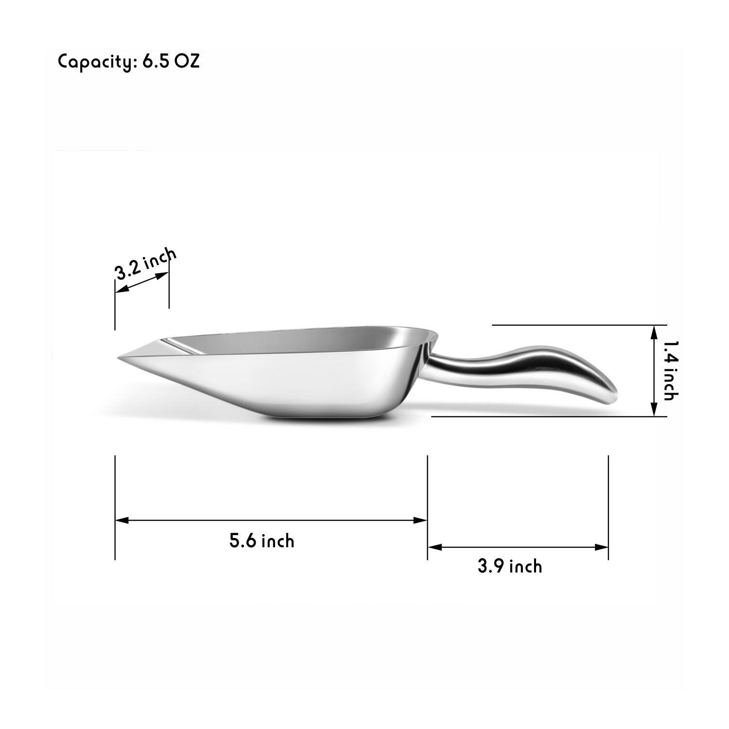 Capacity: 6.5 OZ

- Height: 3.2 inch
- Width: 3.9 inch
- Depth: 5.6 inch
- Spout Height: 1.4 inch